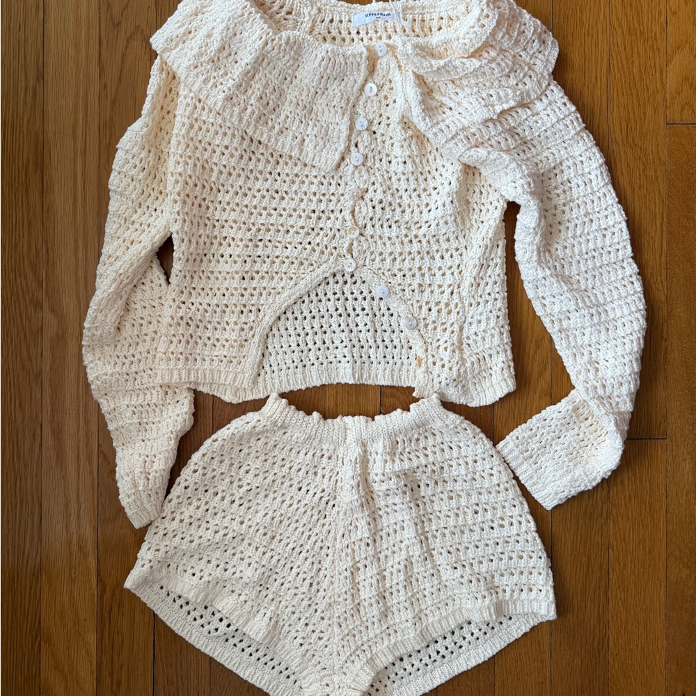 Peppermayo Cream Knit Tank Top & shorts